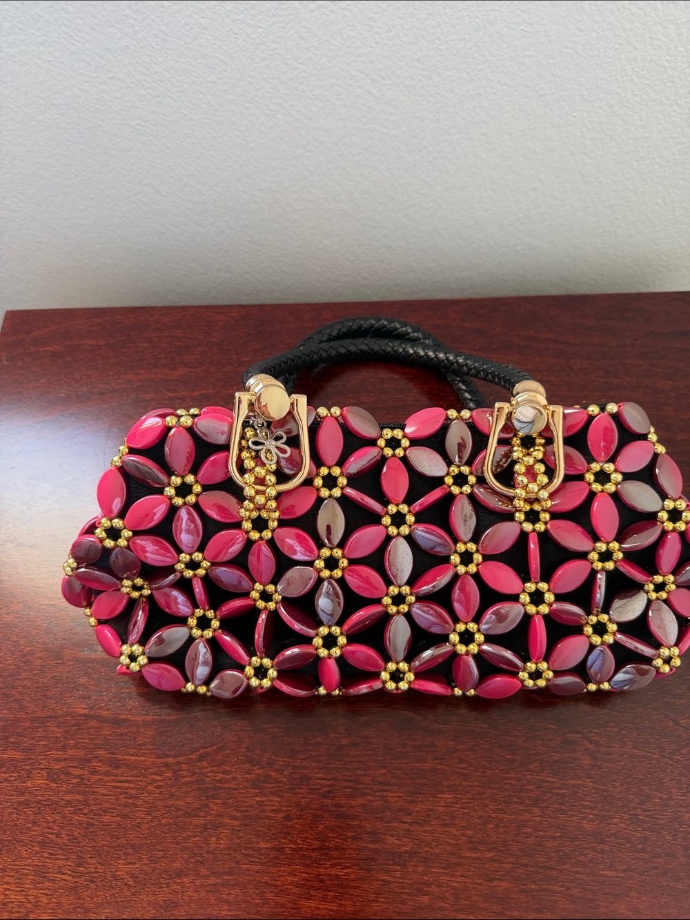 Embellished Pink Floral Beaded Women's Handbag
